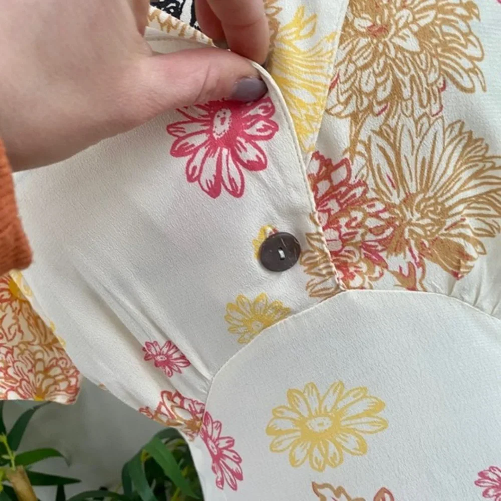 Free People Hawaii Short Sleeve Mini Dress in Cream with Floral - Picture 8 of 15